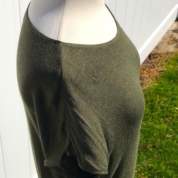Max Studio Olive Green Couper Cut Cap Sleeve Knotted T Shirt Size Medium - Picture 9 of 16
